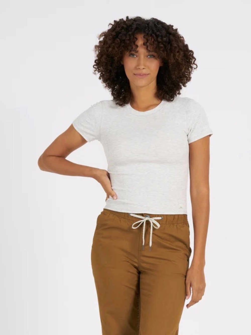 Vuori Mudra Pose Fitted Tee Shirt Tshirt White Heather S Small NWT